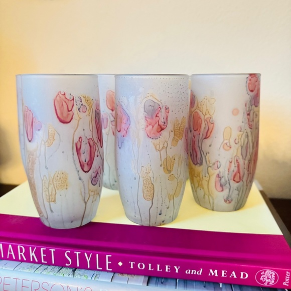 Rueven Vintage Nouveau Art Glass Company Pitcher & 6 glasses Italy Hand Painted - Picture 6 of 8